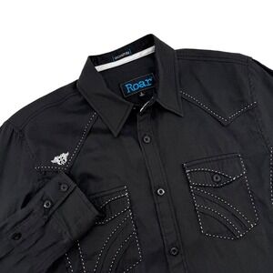 Roar Signature Mens Small Black Western Parralel Button Down Shirt